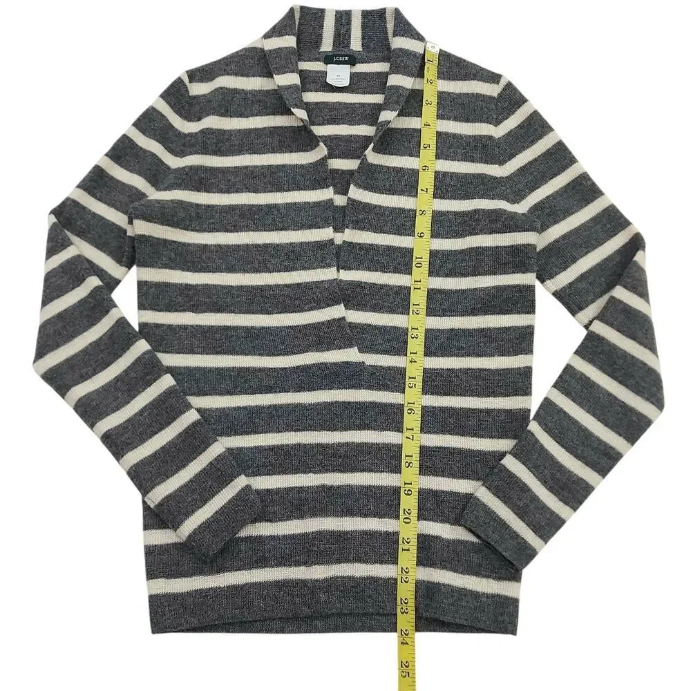 J Crew Sweater Womens XS Gray Striped Baby Alpaca Shawl Collar Knit Travel